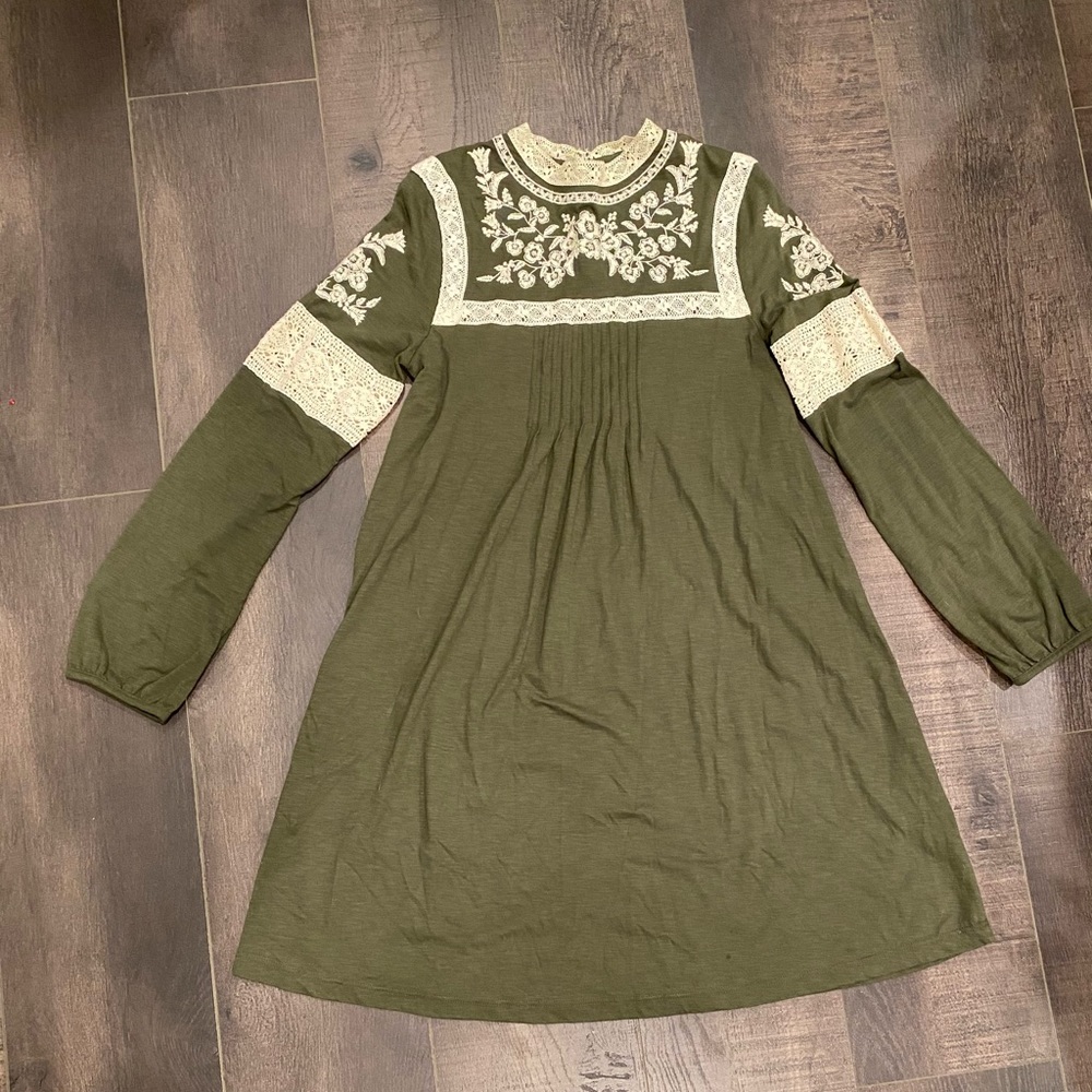 Topshop long sleeve olive dress